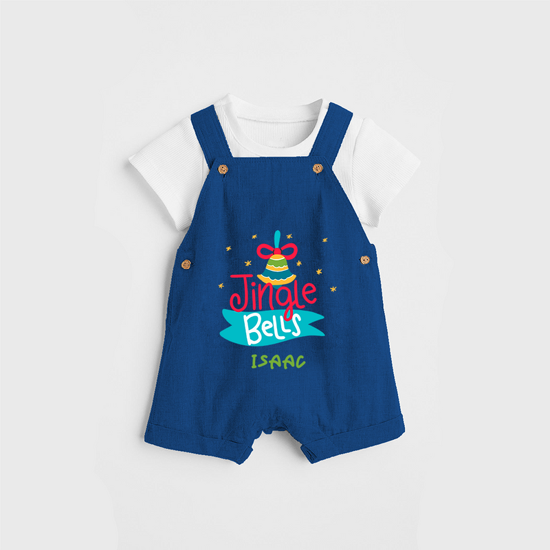 Jingle Bells - Customized Christmas Themed Dungaree Set For Kids - COBALT BLUE - 0 - 5 Months Old (Chest 18")