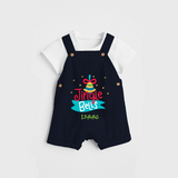 Jingle Bells - Customized Christmas Themed Dungaree Set For Kids - NAVY BLUE - 0 - 5 Months Old (Chest 18")