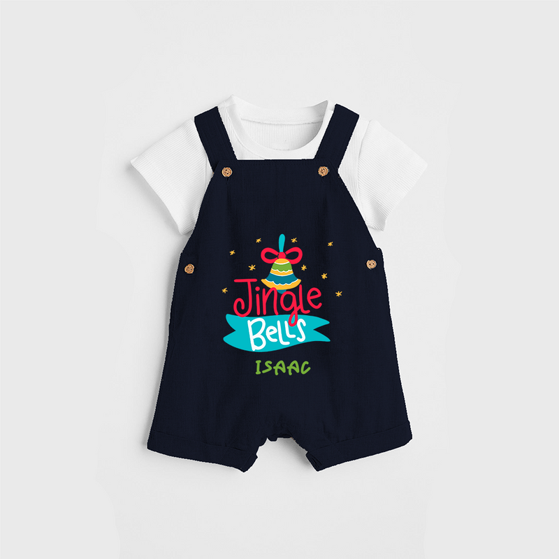 Jingle Bells - Customized Christmas Themed Dungaree Set For Kids - NAVY BLUE - 0 - 5 Months Old (Chest 18")