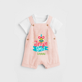 Jingle Bells - Customized Christmas Themed Dungaree Set For Kids - PEACH - 0 - 5 Months Old (Chest 18")