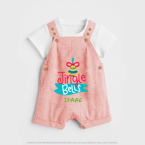 Jingle Bells - Customized Christmas Themed Dungaree Set For Kids - PEACH - 0 - 5 Months Old (Chest 18")