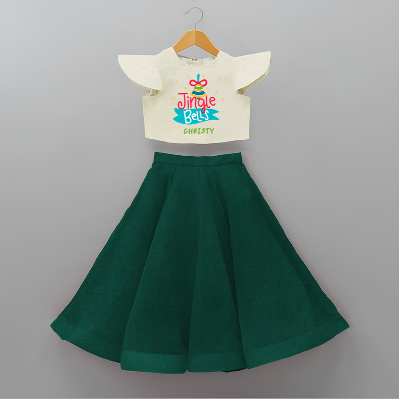 Jingle Bells - Customized Christmas Themed Crop Top And Skirt For Kids - BOTTLE GREEN - 6 - 9 Months Old (Chest 20" , Frock Waist 20")