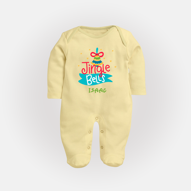 Jingle Bells - Customized Christmas Themed Sleep Suit For Babies - PASTEL YELLOW - New Born (Chest 7.5")