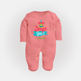 Jingle Bells - Customized Christmas Themed Sleep Suit For Babies - PEACH - New Born (Chest 7.5")