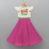 Dear Santa I Really Tried - Customized Christmas Themed Crop Top And Skirt For Kids - FUSCHIA - 6 - 9 Months Old (Chest 20" , Frock Waist 20")