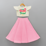 Dear Santa I Really Tried - Customized Christmas Themed Crop Top And Skirt For Kids - PINK - 6 - 9 Months Old (Chest 20" , Frock Waist 20")