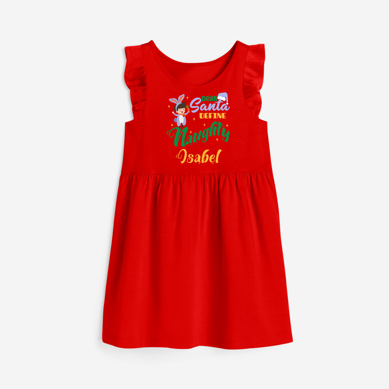 Dear Santa Define Naughty Romper Frock | Custom Baby Christmas Romper Frock - RED - 1 - 2 Years Old (Chest 22" , Full Length 22")