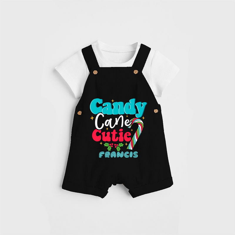 Candy Cane Cutie - Customized Christmas Themed Dungaree Set For Kids - BLACK - 0 - 5 Months Old (Chest 18")