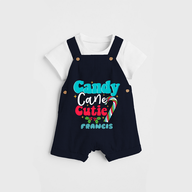 Candy Cane Cutie - Customized Christmas Themed Dungaree Set For Kids - NAVY BLUE - 0 - 5 Months Old (Chest 18")