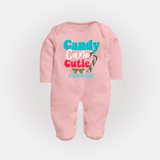 Candy Cane Cutie - Customized Christmas Themed Sleep Suit For Babies - BABY PINK - New Born (Chest 7.5")