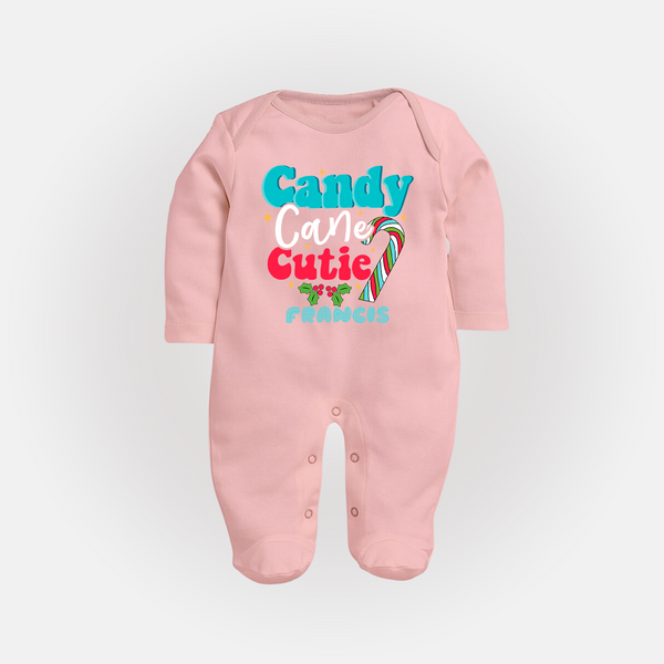 Candy Cane Cutie - Customized Christmas Themed Sleep Suit For Babies - BABY PINK - New Born (Chest 7.5")