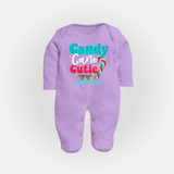 Candy Cane Cutie - Customized Christmas Themed Sleep Suit For Babies - LILAC - New Born (Chest 7.5")