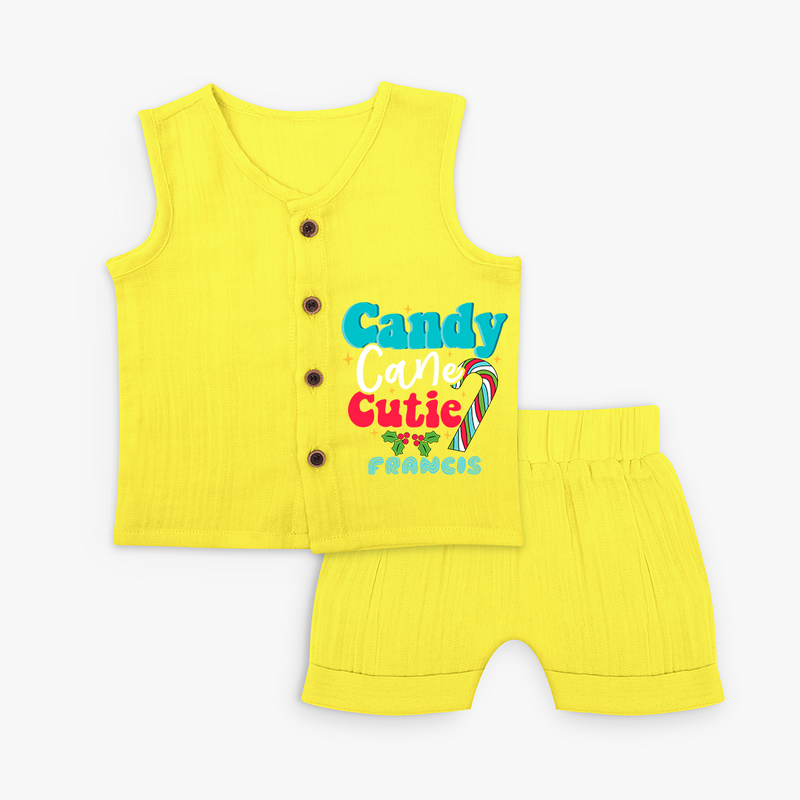 Candy Cane Cutie - Customized Christmas Themed Jabla Set For Kids - YELLOW - 0 - 3 Months Old (Chest 9.8")