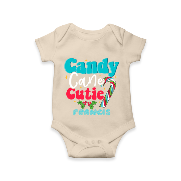 Candy Cane Cutie - Customized Christmas Themed Romper For Babies - IVORY - 0 - 3 Months Old (Chest 16")