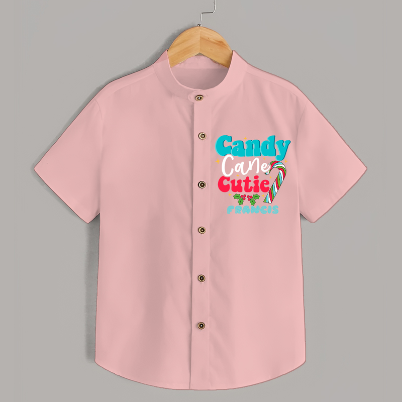 Candy Cane Cutie - Customized Christmas Themed Shirt For Kids - PEACH - 0 - 6 Months Old (Chest 23")