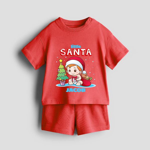 Little Santa - Customized Christmas Themed Co-ord Set For Boys - RED - 0-5 months old  (Chest 18")