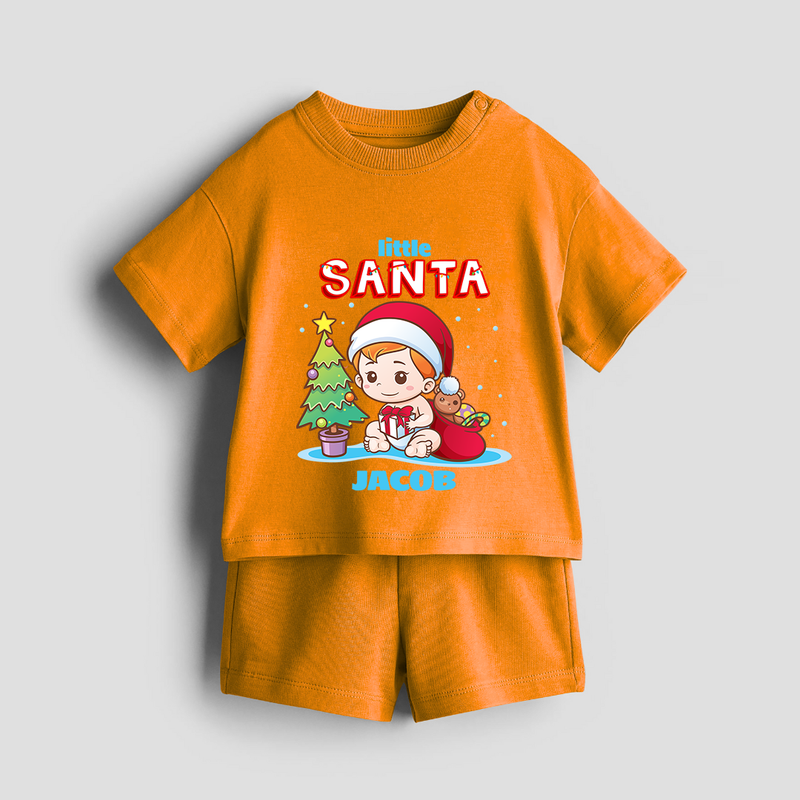 Little Santa - Customized Christmas Themed Co-ord Set For Boys - TANGERINE - 0-5 months old  (Chest 18")