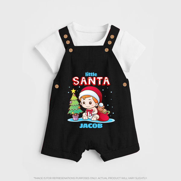 Little Santa - Customized Christmas Themed Dungaree Set For Boys - BLACK - 0 - 5 Months Old (Chest 18")