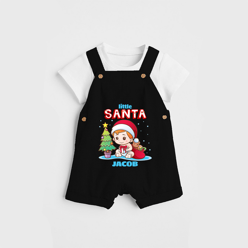 Little Santa - Customized Christmas Themed Dungaree Set For Boys - BLACK - 0 - 5 Months Old (Chest 18")