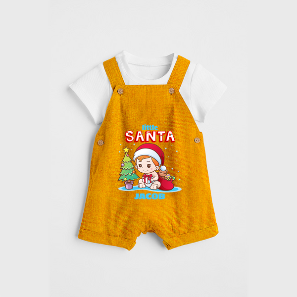 Little Santa - Customized Christmas Themed Dungaree Set For Boys - CHROME YELLOW - 0 - 5 Months Old (Chest 18")