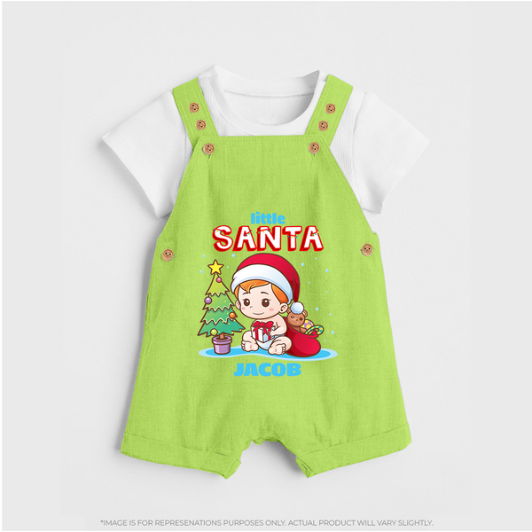 Little Santa - Customized Christmas Themed Dungaree Set For Boys - GREEN - 0 - 5 Months Old (Chest 18")