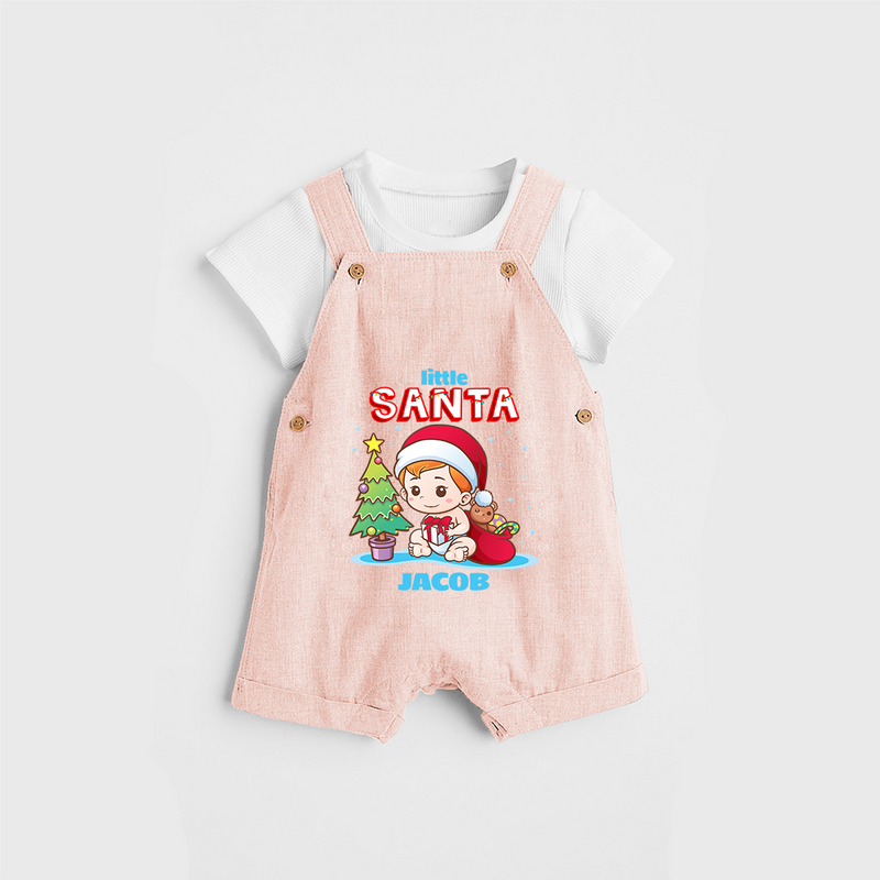 Little Santa - Customized Christmas Themed Dungaree Set For Boys - PEACH - 0 - 5 Months Old (Chest 18")