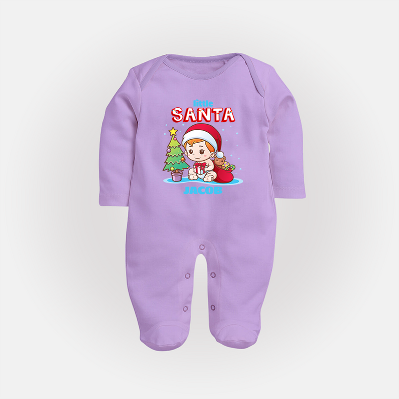 Little Santa - Customized Christmas Themed Sleep Suit For Boys - LILAC - New Born (Chest 7.5")