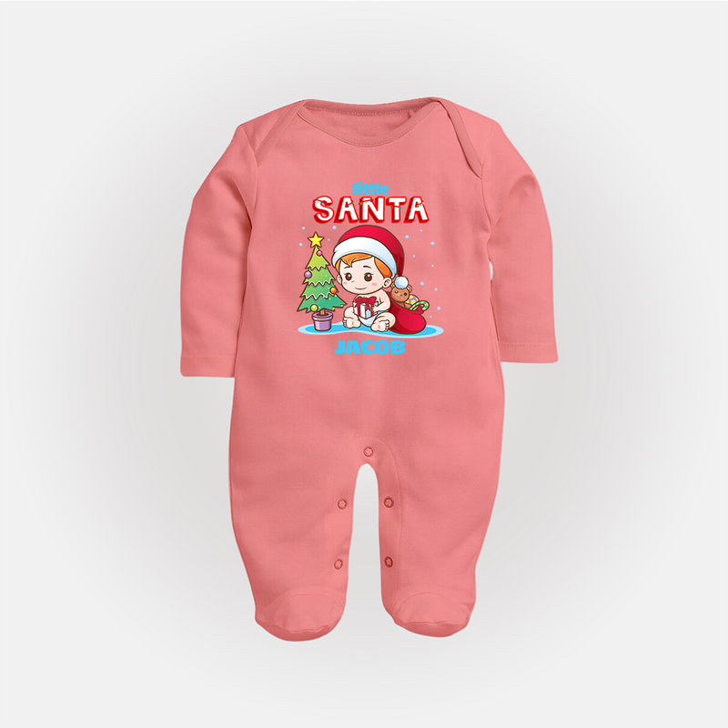 Little Santa - Customized Christmas Themed Sleep Suit For Boys - PEACH - New Born (Chest 7.5")