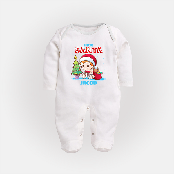 Little Santa - Customized Christmas Themed Sleep Suit For Boys - WHITE - New Born (Chest 7.5")