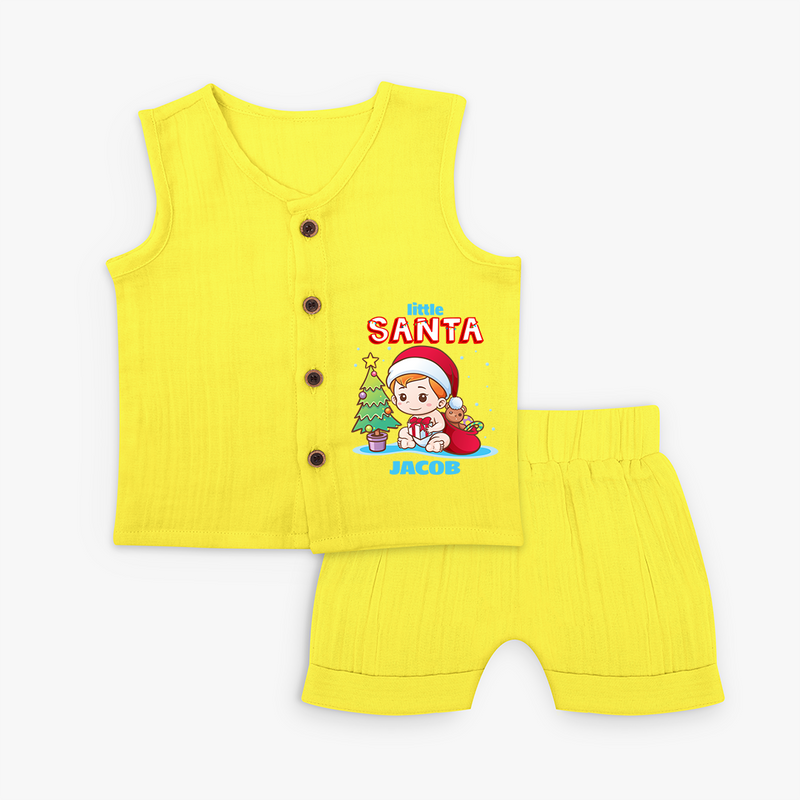 Little Santa - Customized Christmas Themed Jabla Set For Boys - YELLOW - 0 - 3 Months Old (Chest 9.8")