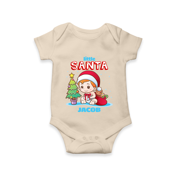 Little Santa - Customized Christmas Themed Romper For Boys - IVORY - 0 - 3 Months Old (Chest 16")