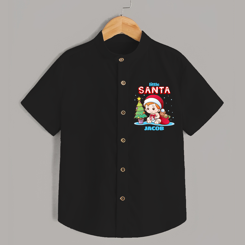 Little Santa - Customized Christmas Themed Shirt For Boys - BLACK - 0 - 6 Months Old (Chest 23")