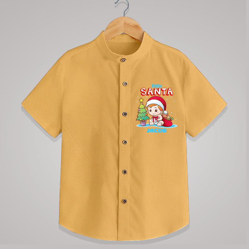 Little Santa - Customized Christmas Themed Shirt For Boys - PASTEL YELLOW - 0 - 6 Months Old (Chest 23")