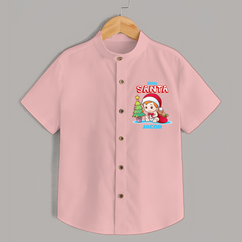 Little Santa - Customized Christmas Themed Shirt For Boys - PEACH - 0 - 6 Months Old (Chest 23")