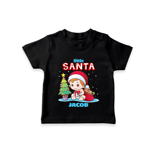 Little Santa - Customized Christmas Themed T-Shirt For Boys - BLACK - 0-5 Months Old (Chest 17")