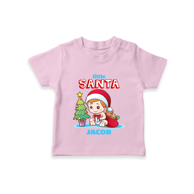 Little Santa - Customized Christmas Themed T-Shirt For Boys - PINK - 0-5 Months Old (Chest 17")