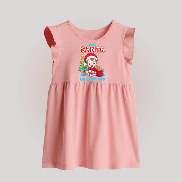 Little Santa - Customized Christmas Themed Baby Frock For Girls - BABY PINK - 0 - 3 Months Old (Chest 17")