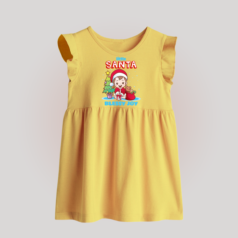 Little Santa - Customized Christmas Themed Baby Frock For Girls - YELLOW - 0 - 3 Months Old (Chest 17")