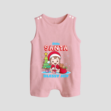 Little Santa - Customized Christmas Themed Romper Suit For Girls - BABY PINK - 0 - 5 Months Old (Chest 18")