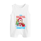 Little Santa Romper Suit / Sleeveless Romper |  Personalized Baby Holiday Outfit - WHITE - 0 - 5 Months Old (Chest 18")