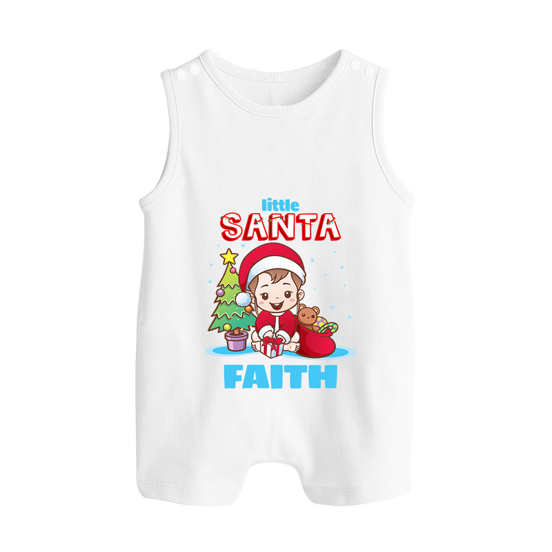 Little Santa Romper Suit / Sleeveless Romper |  Personalized Baby Holiday Outfit - WHITE - 0 - 5 Months Old (Chest 18")