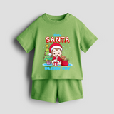 Little Santa - Customized Christmas Themed Co-ord Set For Girls - KIWI GREEN - 0-5 months old  (Chest 18")