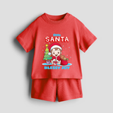 Little Santa - Customized Christmas Themed Co-ord Set For Girls - RED - 0-5 months old  (Chest 18")