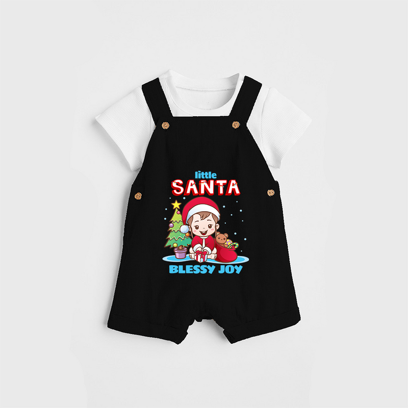 Little Santa - Customized Christmas Themed Dungaree Set For Girls - BLACK - 0 - 5 Months Old (Chest 18")