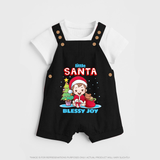 Little Santa - Customized Christmas Themed Dungaree Set For Girls - BLACK - 0 - 5 Months Old (Chest 18")