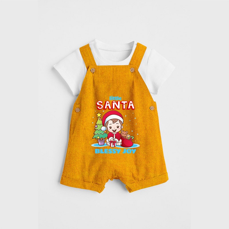 Little Santa - Customized Christmas Themed Dungaree Set For Girls - CHROME YELLOW - 0 - 5 Months Old (Chest 18")