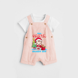 Little Santa - Customized Christmas Themed Dungaree Set For Girls - PEACH - 0 - 5 Months Old (Chest 18")