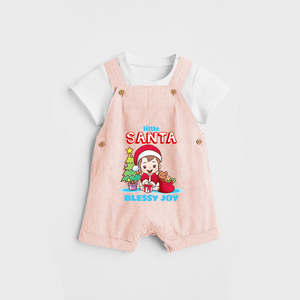 Little Santa - Customized Christmas Themed Dungaree Set For Girls - PEACH - 0 - 5 Months Old (Chest 18")