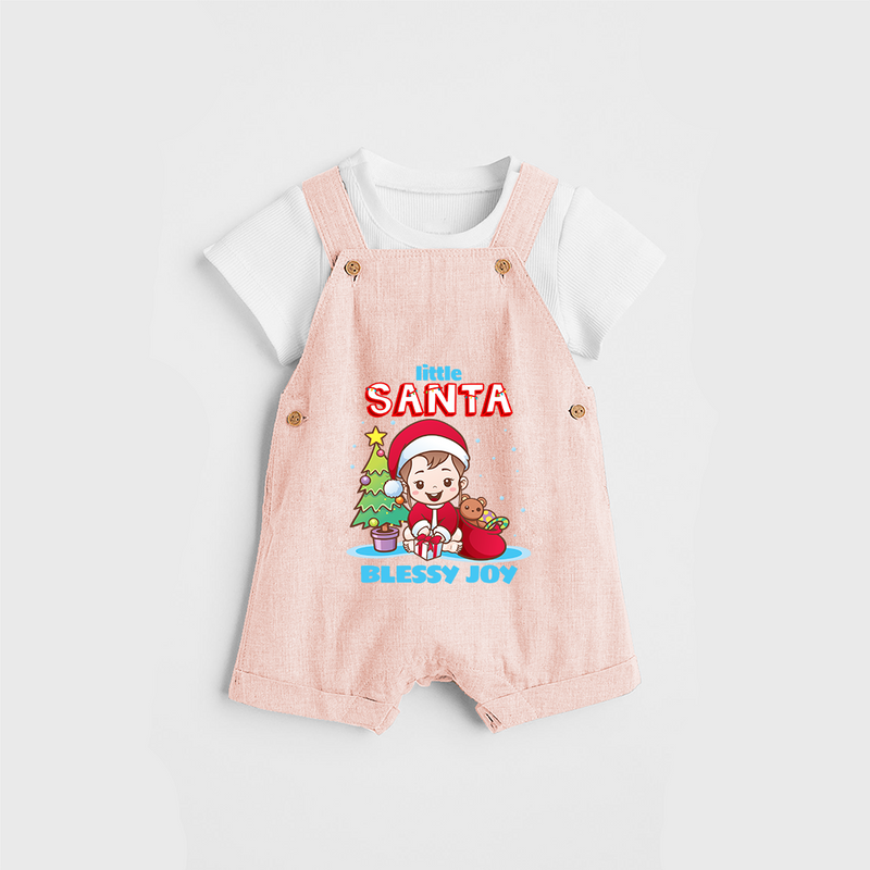 Little Santa - Customized Christmas Themed Dungaree Set For Girls - PEACH - 0 - 5 Months Old (Chest 18")