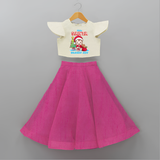 Little Santa - Customized Christmas Themed Crop Top And Skirt For Girls - FUSCHIA - 6 - 9 Months Old (Chest 20" , Frock Waist 20")